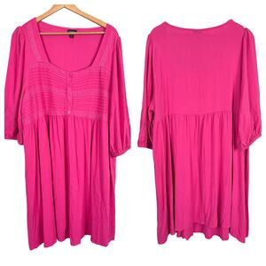 TORRID Women's 2X (2) Pink Slub Knit Pintuck Pocketed Cute Stretchy Skater Dress